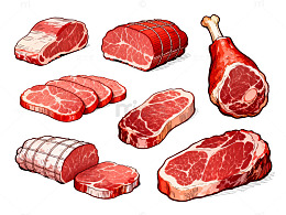 手绘肉类插画设计素材