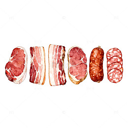 水彩肉类美食插画设计素材