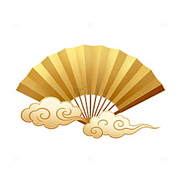 金色扇子云纹图案装饰素材