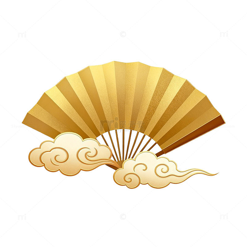 金色扇子云纹图案装饰素材