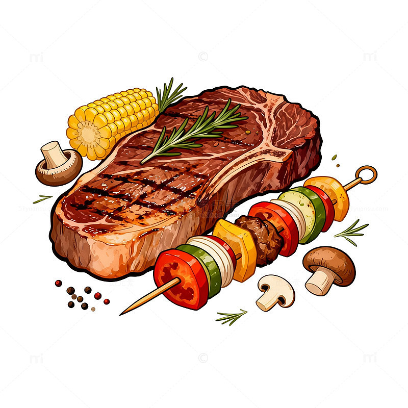 美食插画烤肉食材