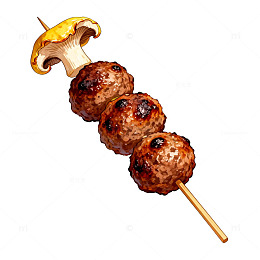 烤串蘑菇肉丸美食插画