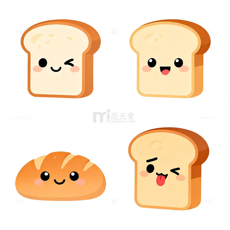 可爱卡通面包表情插画素材