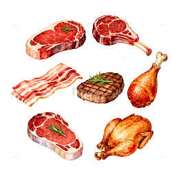 水彩肉类美食插画素材