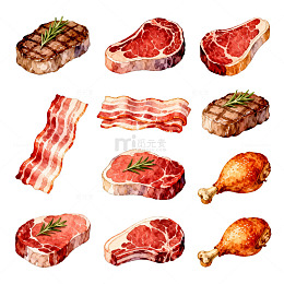 水彩肉类美食插画设计素材