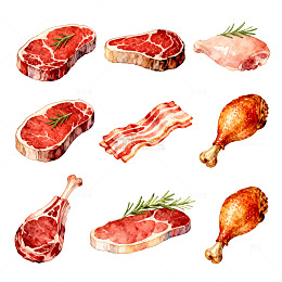 水彩肉类食材插画设计素材