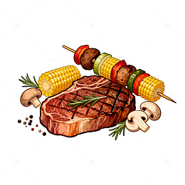 美食插画烧烤食材组合