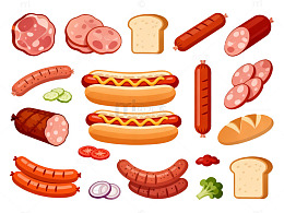 卡通风格香肠热狗美食插画素材