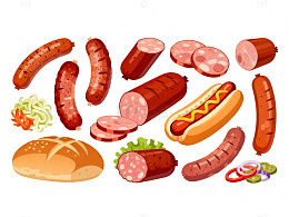 美食插画香肠热狗面包