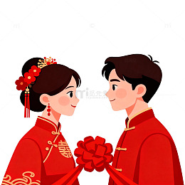 传统婚礼喜庆动画人物插画