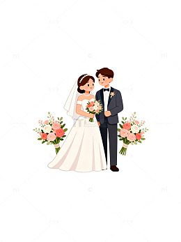 卡通新婚夫妇插画素材