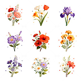 彩绘鲜花插画设计素材