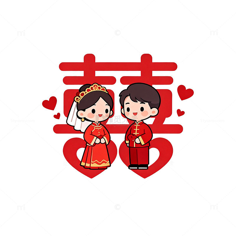 卡通风格婚礼喜字图案设计素材