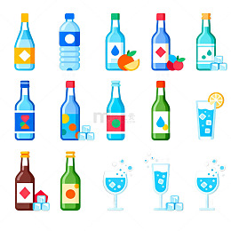 多彩酒瓶酒杯插画设计元素