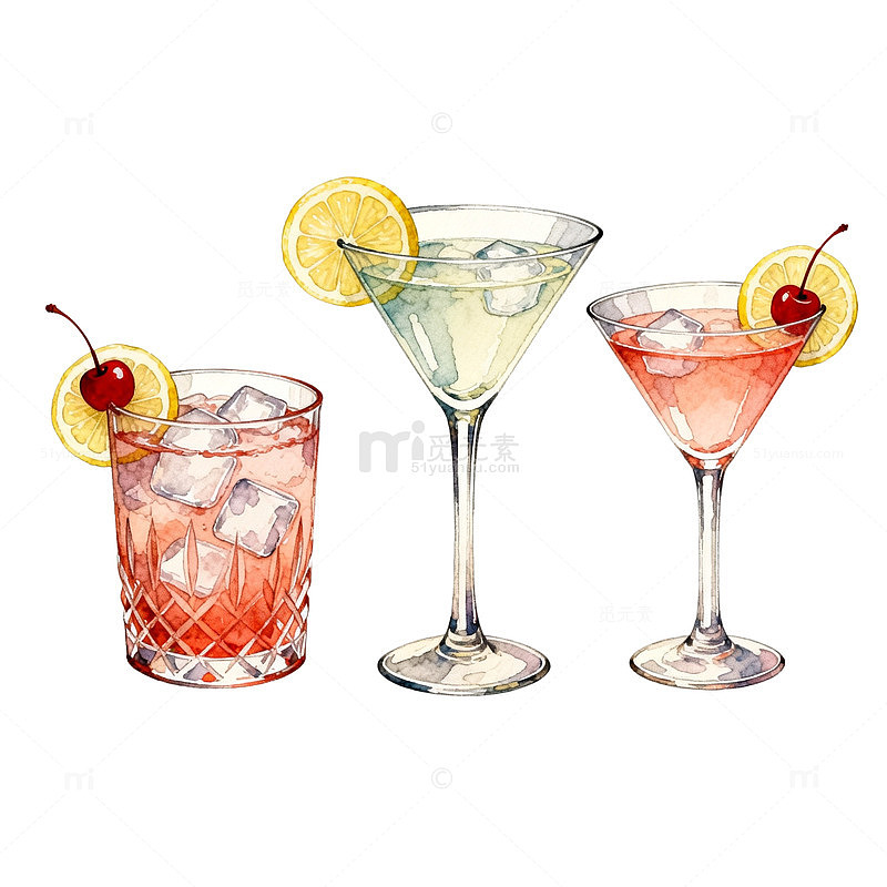 水彩鸡尾酒饮品插图