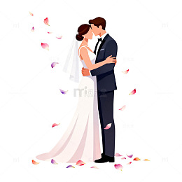 浪漫婚礼花瓣情侣插画
