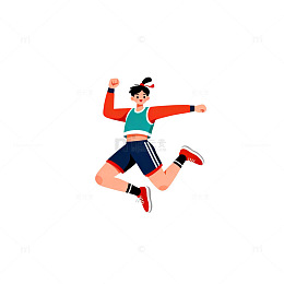 扁平插画运动女孩跳跃图案设计素材