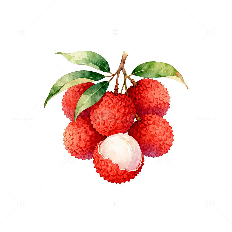 水彩荔枝水果插画设计素材
