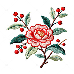 刺绣茶花图案设计素材