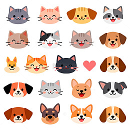 卡通猫狗头像插画设计素材