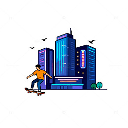 都市滑板青年插画