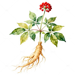水彩人参植物插画设计素材