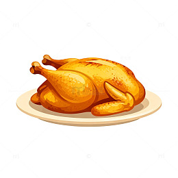 卡通烤鸡美食插画