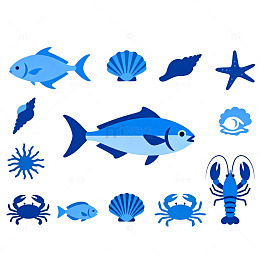 蓝色海洋动物剪影图案
