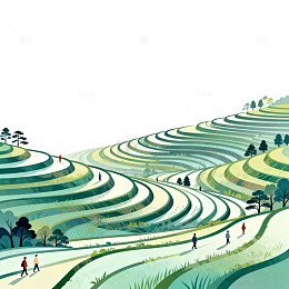 梯田风光插画设计素材