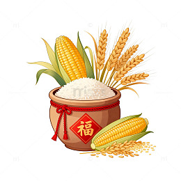 卡通丰收米缸插画