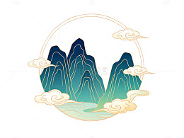 古风山水画矢量图案装饰元素