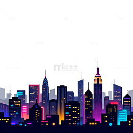 霓虹都市夜景剪影插画