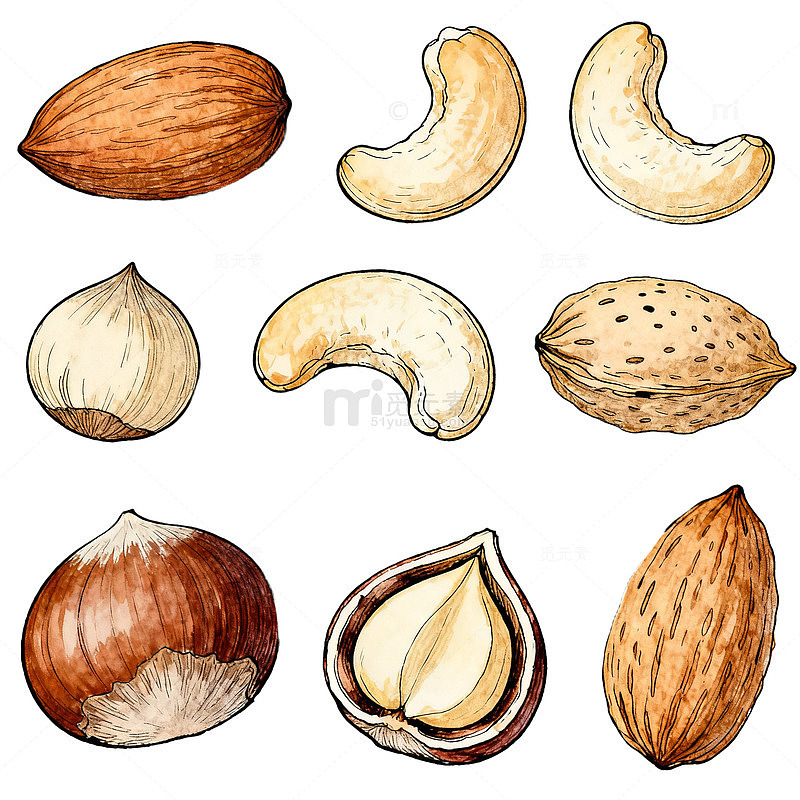 手绘坚果插画设计素材