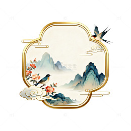古风山水花鸟图案边框设计