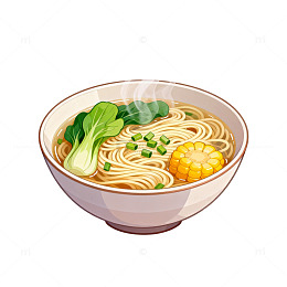 卡通面条汤美食插画