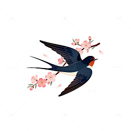 燕子桃花插画矢量图