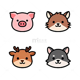 卡通动物头像插画设计元素