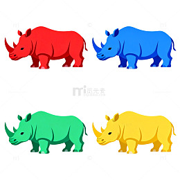 卡通犀牛四色图设计元素