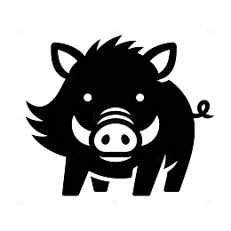 简约黑白猪卡通形象设计素材