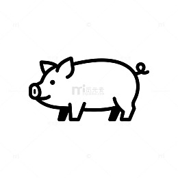 简约黑白小猪插画图案