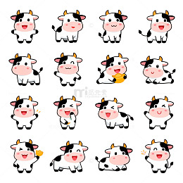 可爱卡通奶牛图案插画素材
