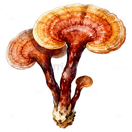 水彩灵芝真菌插画