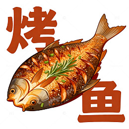 美味烤鱼插画设计素材