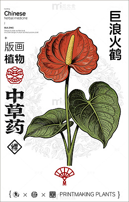 版画风格中草药宣传海报设计素材