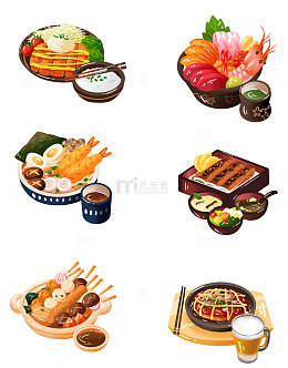 手绘卡通扁平寿司日料美食元素插画免抠元素