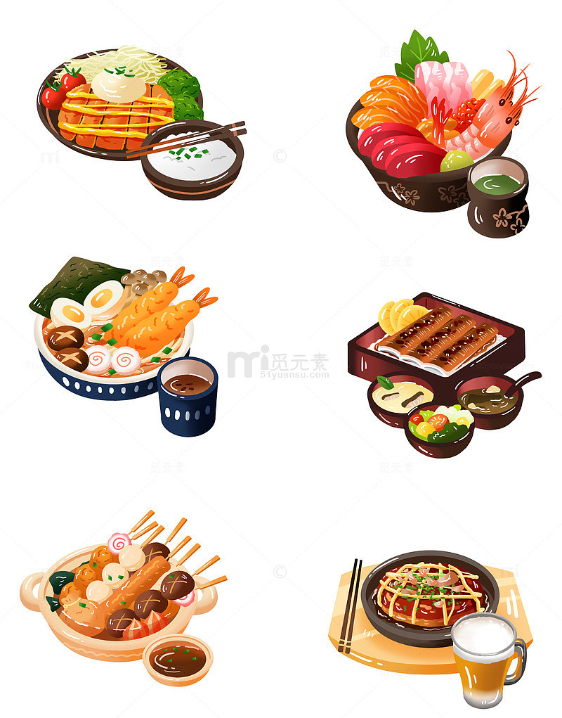 手绘卡通扁平寿司日料美食元素插画免抠元素