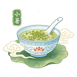 国潮小暑绿豆粥插画夏日消暑节气素材
