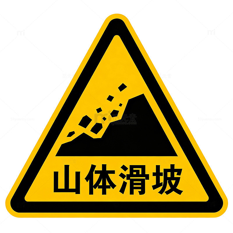黄黑三角山体滑坡警示交通标识免扣图标