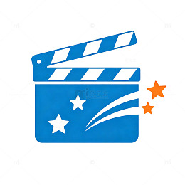 蓝白橙星星电影场记板影视免扣图标