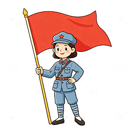 建党节高清卡通女战士举红旗红色免扣素材
